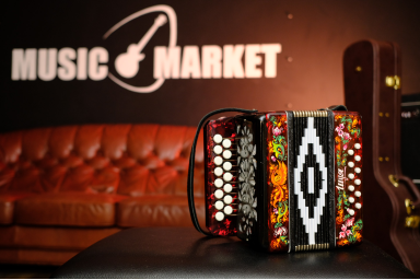 Гармонь "Сувенир" 15х12-I, красная, палехская роспись, Шуйская гармонь S40XL-C-RED