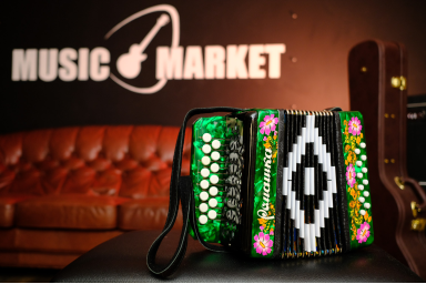 Гармонь "Ромашка" 15х12-I, зеленая, палехская роспись, Шуйская гармонь S20XL-C-GR